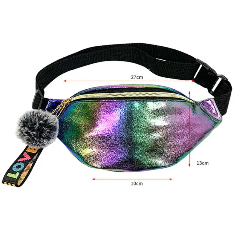Rainbow Colorful Fanny Belt Bag Pom Tassel Hip Bum Bags