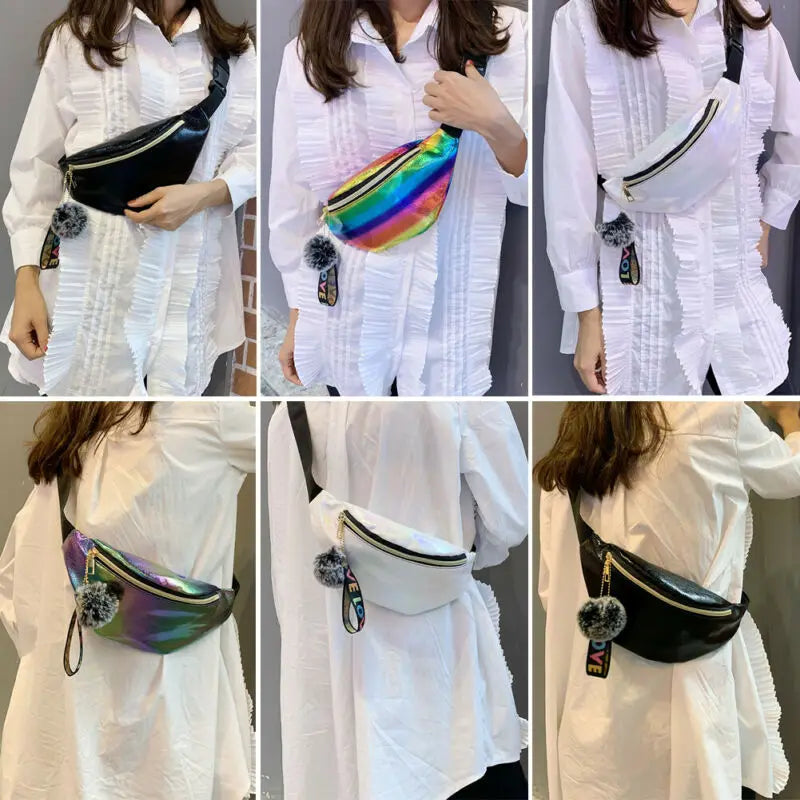 Rainbow Colorful Fanny Belt Bag Pom Tassel Hip Bum Bags