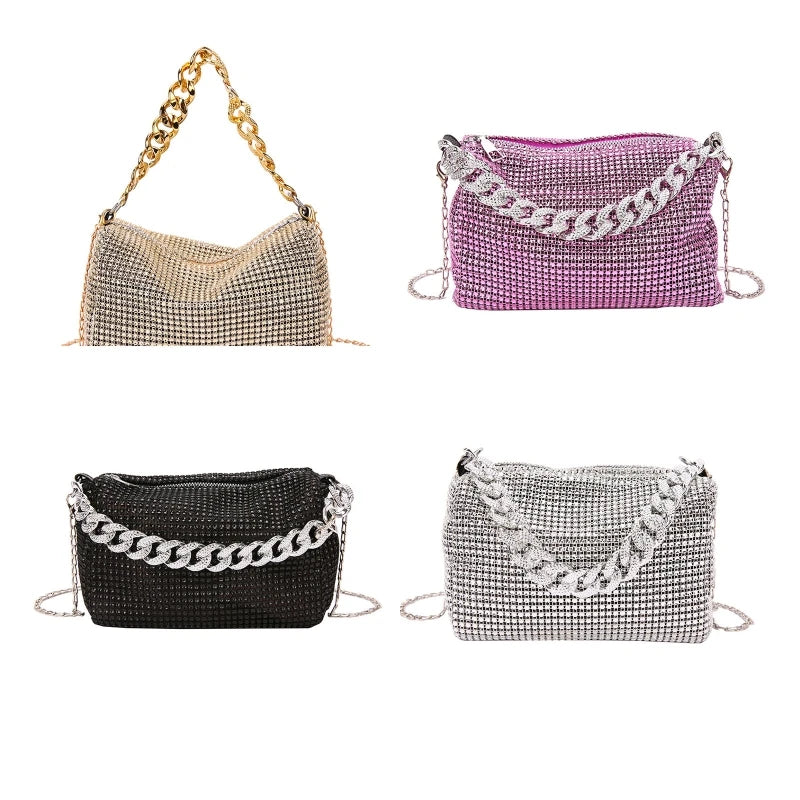 Glitter Evening Bag Rhinestone Crossbody Handbag for Nightclub Party