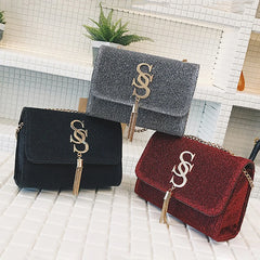 Women Glitter Envelope Clutch Bag Sparkling Party Evening Tassel Chain Crossbody