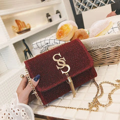 Women Glitter Envelope Clutch Bag Sparkling Party Evening Tassel Chain Crossbody