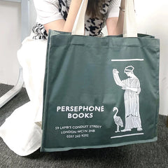 Women Gray Canvas Shoulder Bag Persephone Print Large Tote For Girls