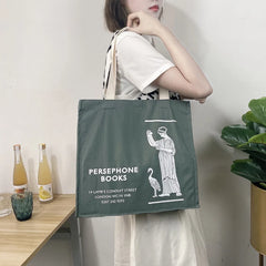 Women Gray Canvas Shoulder Bag Persephone Print Large Tote For Girls