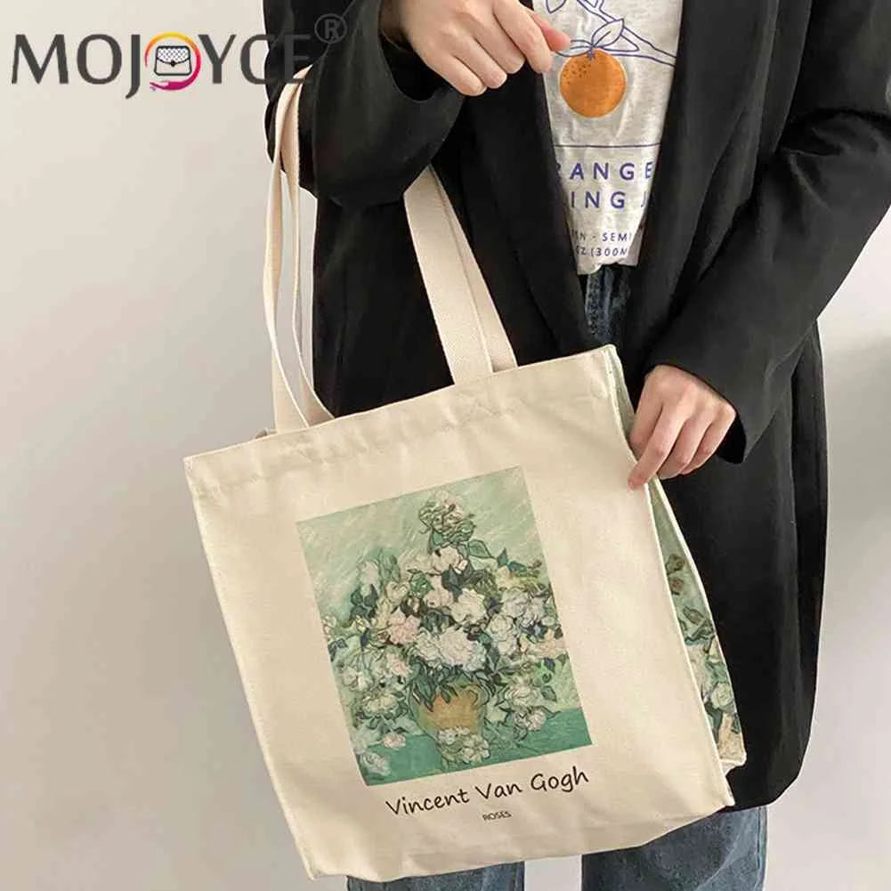 Van Gogh Oil Painting Canvas Shoulder Bag Zipper Grocery Shopper