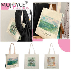 Van Gogh Oil Painting Canvas Shoulder Bag Zipper Grocery Shopper