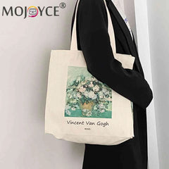 Van Gogh Oil Painting Canvas Shoulder Bag Zipper Grocery Shopper