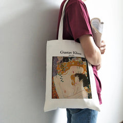 Gustav Klimt Cotton Canvas Shopper Bag Girl Harajuku 90s Y2K