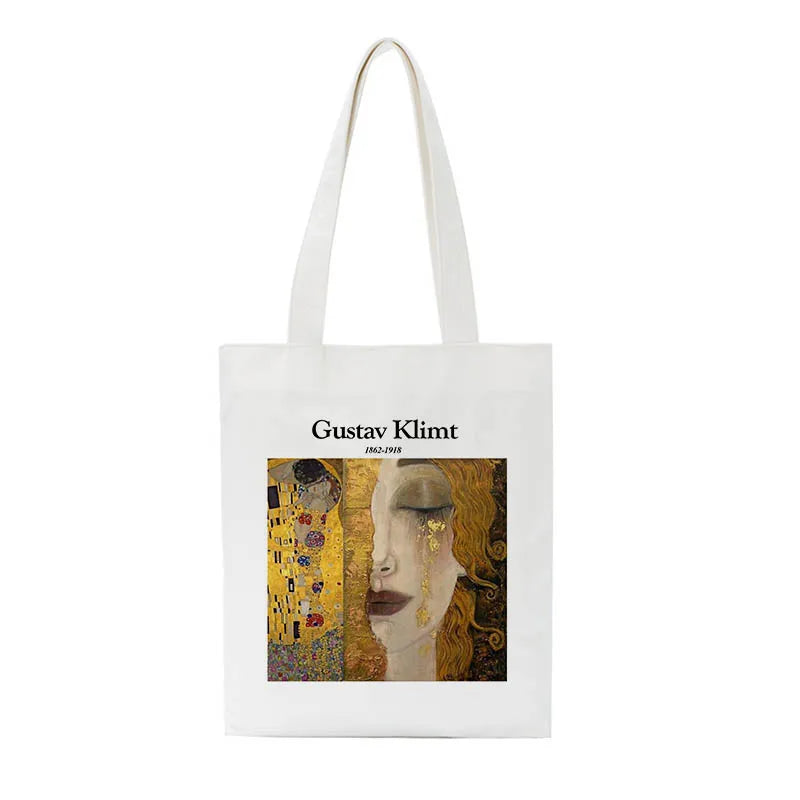 Gustav Klimt Cotton Canvas Shopper Bag Girl Harajuku 90s Y2K