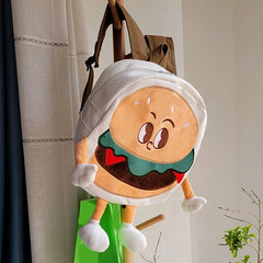 Women Hamburger Backpack Canvas Casual Rucksack Large Capacity School Bookbag