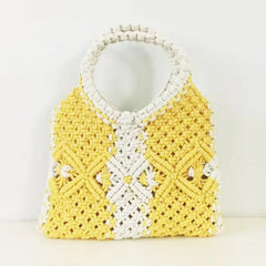 Women Handbag Cotton Rope Woven Bag Portable Small Bag Hollow Out Beach Holiday