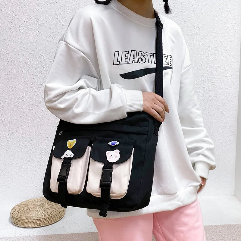 Women Canvas Handbag Harajuku Schoolbag Large Capacity Totes