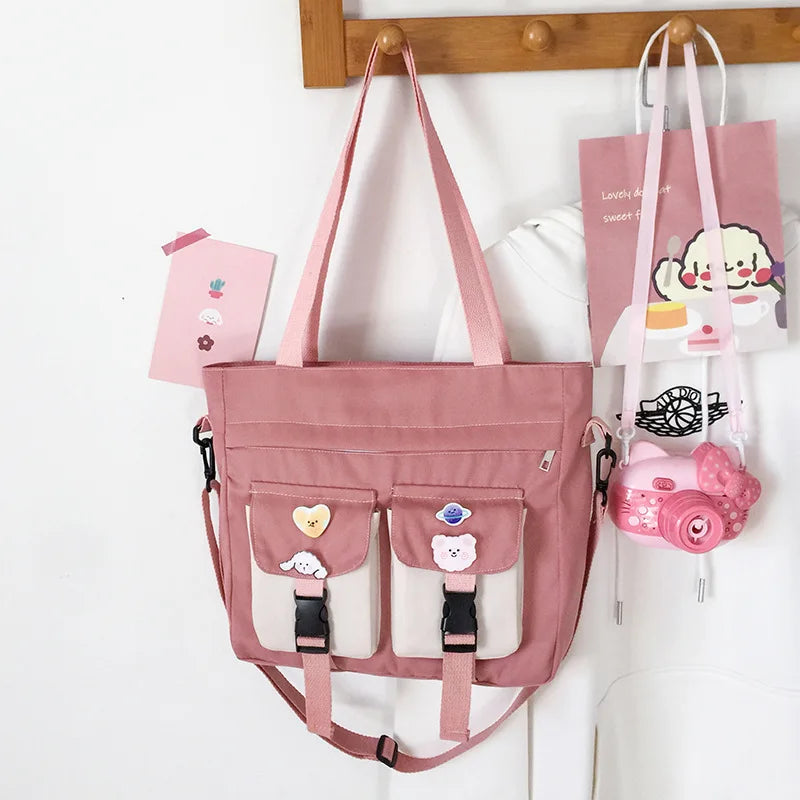 Women Canvas Handbag Harajuku Schoolbag Large Capacity Totes