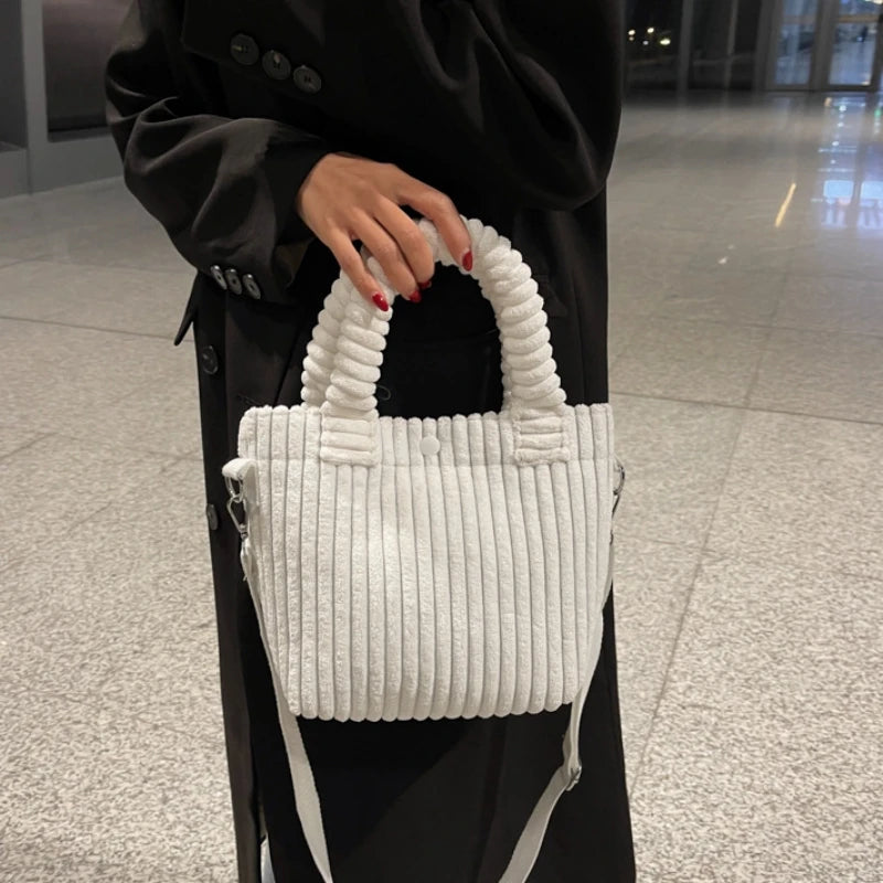Corduroy Stripe Handbag Small Square Bag Tote Crossbody Female Autumn Winter