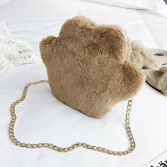 Women Faux Fur Chain Shoulder Bag Tote Purse Messenger Travel