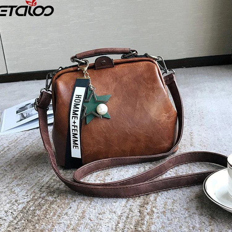 Leather Shoulder Bag Female Doctor Crossbody Totes Rivets Casual Women's Bag