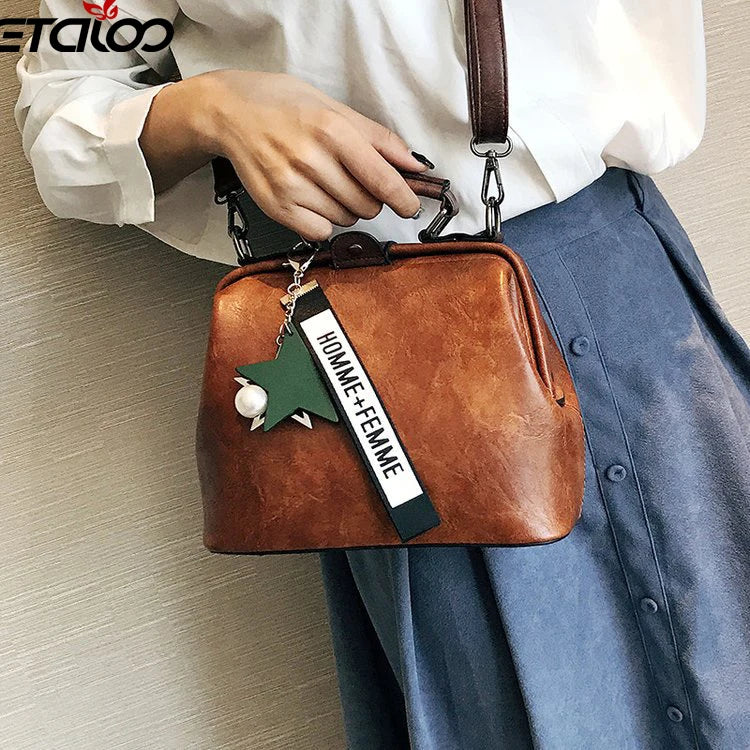 Leather Shoulder Bag Female Doctor Crossbody Totes Rivets Casual Women's Bag