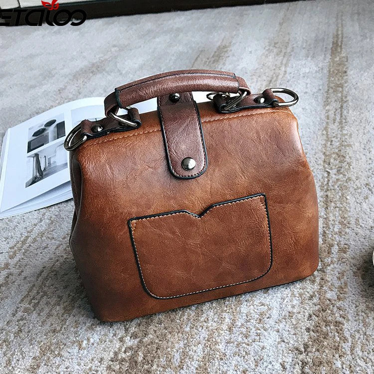 Leather Shoulder Bag Female Doctor Crossbody Totes Rivets Casual Women's Bag