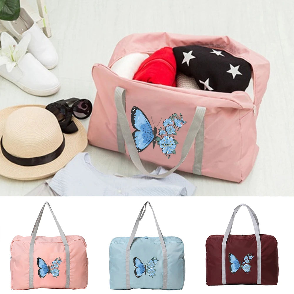 Women Handbag Butterfly Print Zipper Luggage Bag Organizer