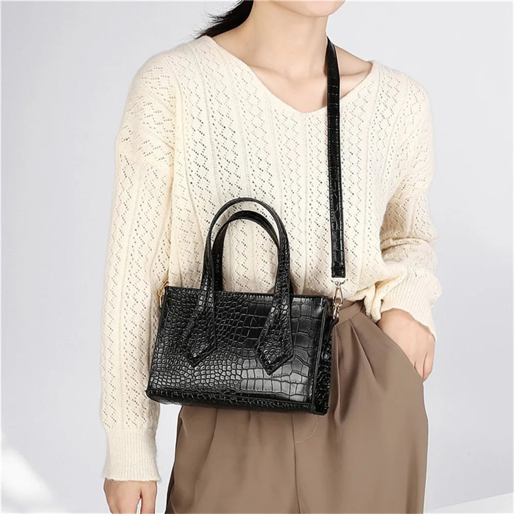 Women Stone Pattern Shoulder Bag Small Crossbody Top Handle Handbag