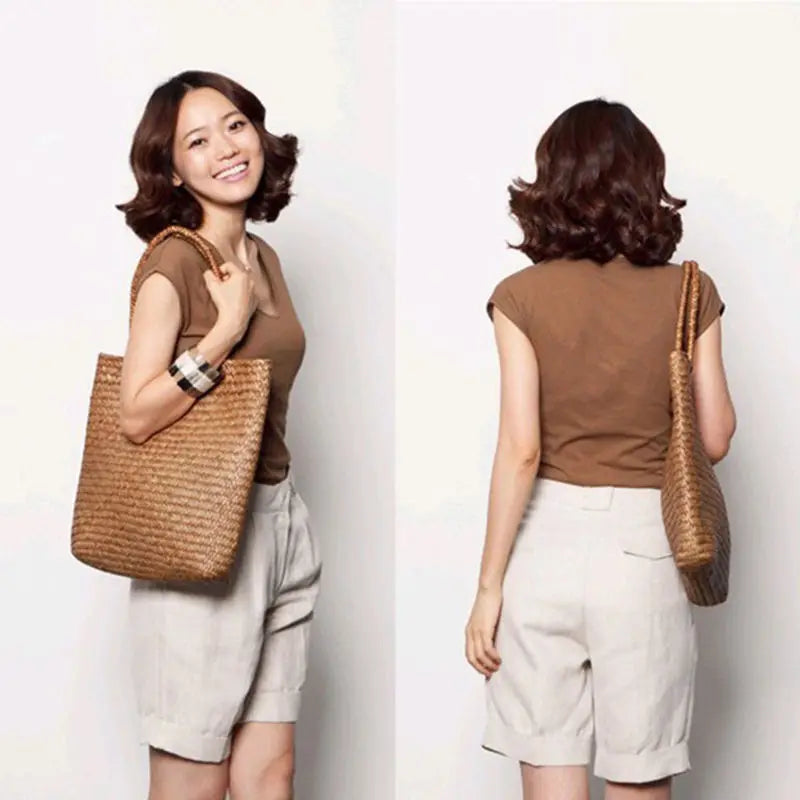 Women Handbag Summer Beach Bag Rattan Woven Straw Large Totes Bohemia
