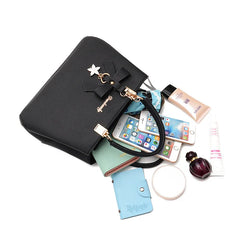 Women Leather Shoulder Crossbody Bags with Bow Pendant