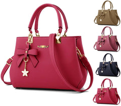 Women Leather Shoulder Crossbody Bags with Bow Pendant