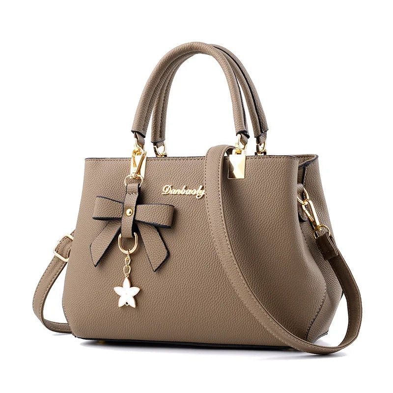 Women Leather Shoulder Crossbody Bags with Bow Pendant