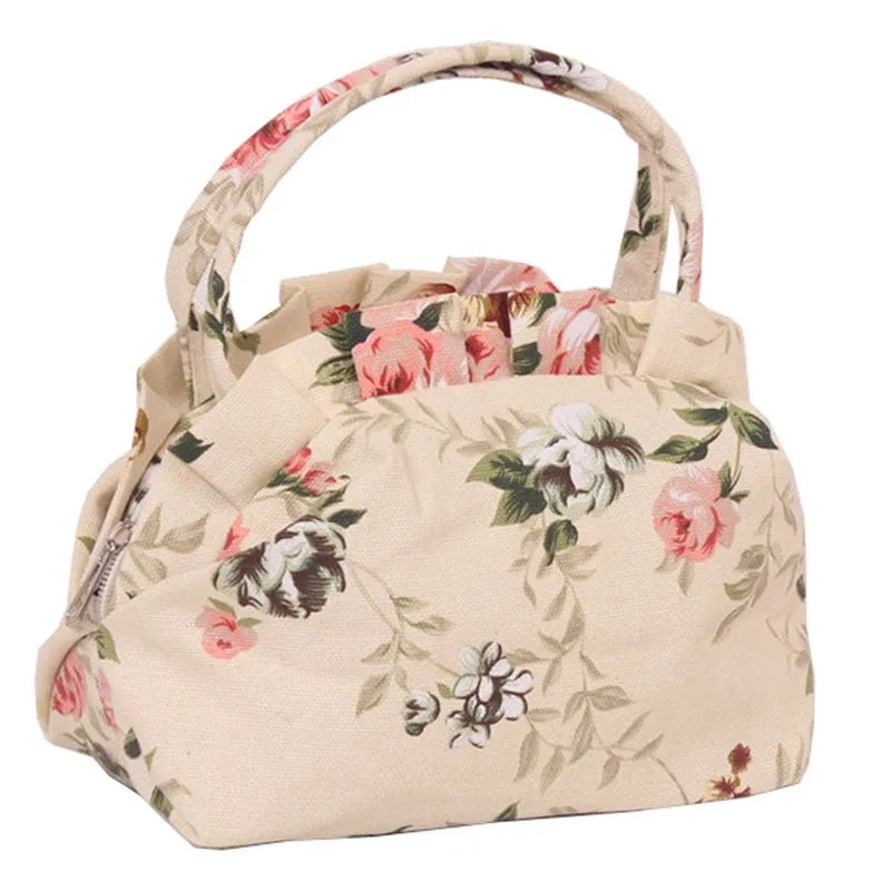 Canvas Floral Printing Tote Bag for Women Girls Small Purse