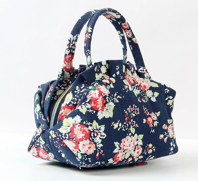 Canvas Floral Printing Tote Bag for Women Girls Small Purse