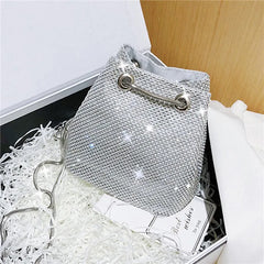 Rhinestone Mini Bucket Bag Shining Crossbody Purse Diamond Women Chain