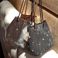 Rhinestone Mini Bucket Bag Shining Crossbody Purse Diamond Women Chain