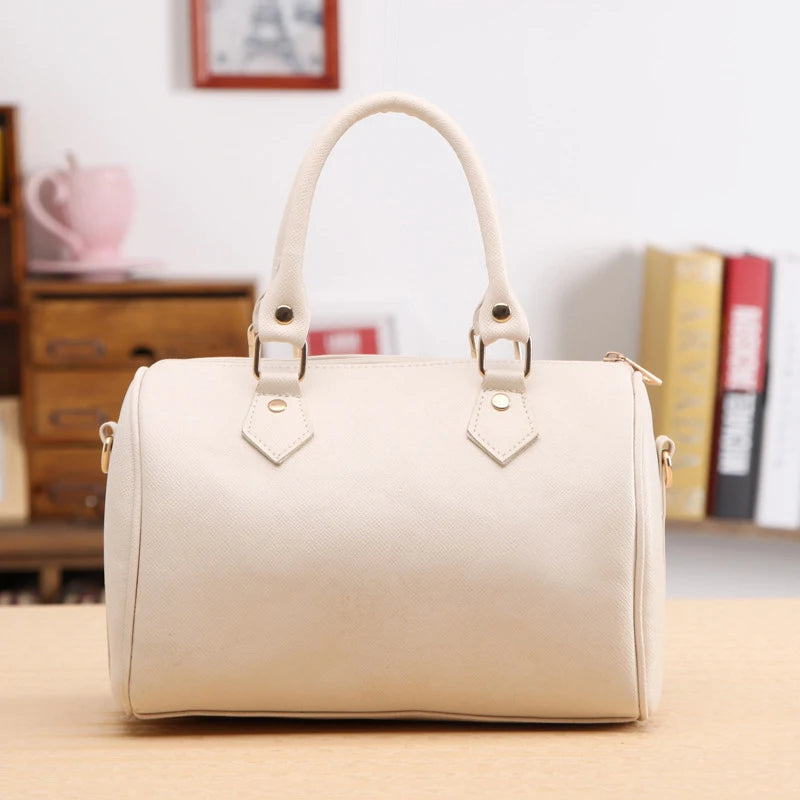 Red Beige PU Leather Shoulder Bag Handle Totes Hobos