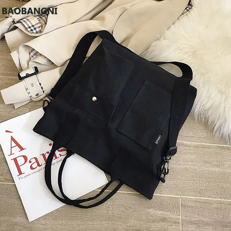 Retro Canvas Tote Shoulder Bag Women Crossbody Large Capacity Solid Bag