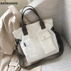 Retro Canvas Tote Shoulder Bag Women Crossbody Large Capacity Solid Bag