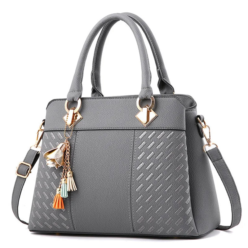 Women Tassel PU Leather Totes Bag Embroidery Crossbody Shoulder Bag
