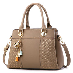 Women Tassel PU Leather Totes Bag Embroidery Crossbody Shoulder Bag