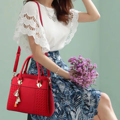 Women Tassel PU Leather Totes Bag Embroidery Crossbody Shoulder Bag