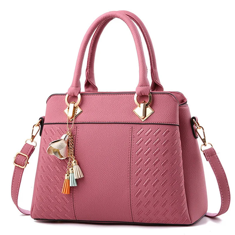 Women Tassel PU Leather Totes Bag Embroidery Crossbody Shoulder Bag