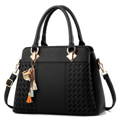 Women Tassel PU Leather Totes Bag Embroidery Crossbody Shoulder Bag