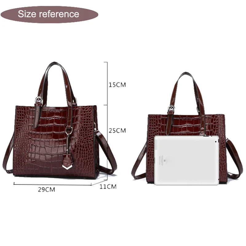 Vintage Crocodile PU Leather Handbag Top-handle Tote Messenger Shoulder Bag