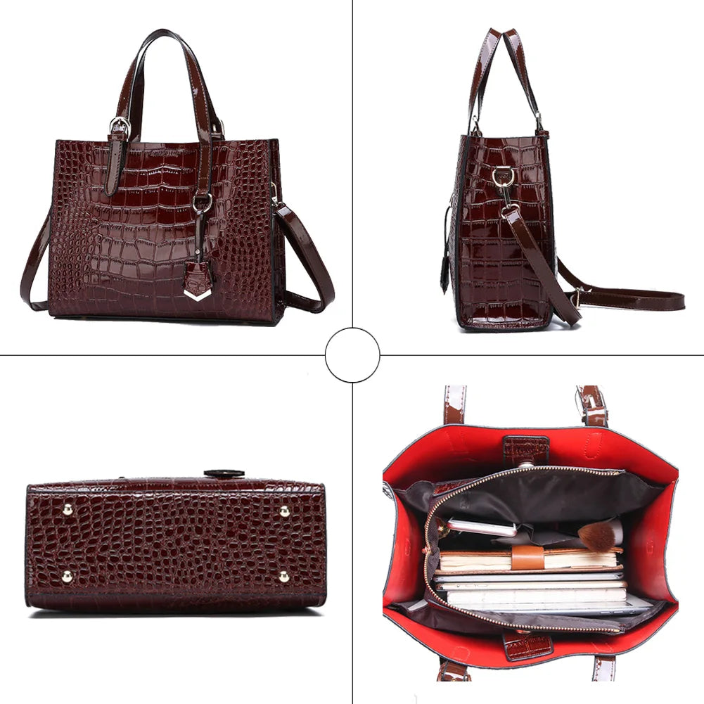 Vintage Crocodile PU Leather Handbag Top-handle Tote Messenger Shoulder Bag