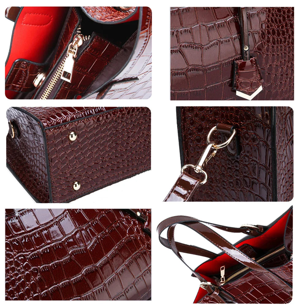 Vintage Crocodile PU Leather Handbag Top-handle Tote Messenger Shoulder Bag