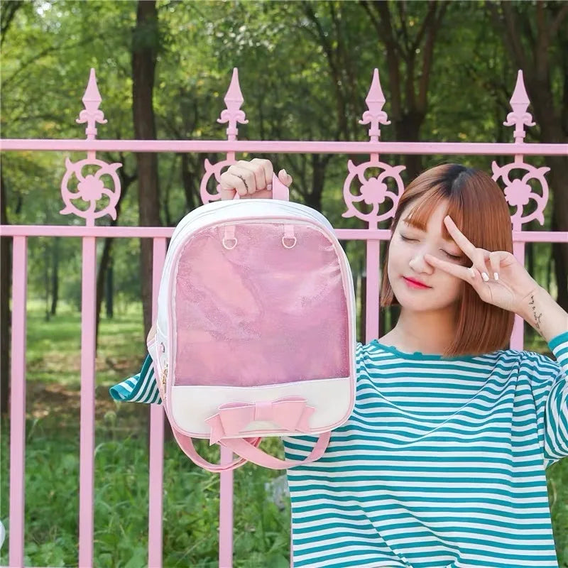 Harajuku Bow-knot Mini Backpack Clear Transparent School Bag for Teen Girls