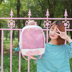 Harajuku Bow-knot Mini Backpack Clear Transparent School Bag for Teen Girls