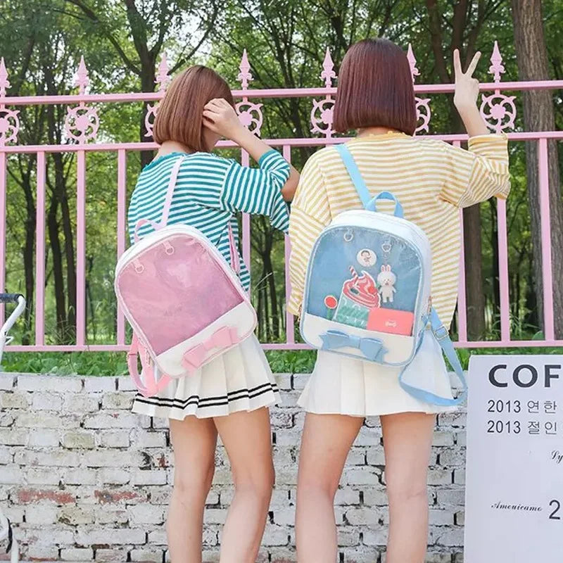 Harajuku Bow-knot Mini Backpack Clear Transparent School Bag for Teen Girls