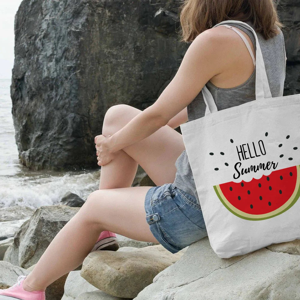 Summer Watermelon Print Canvas Shopper Bag Harajuku 90s Vintage Shoulder Handbag