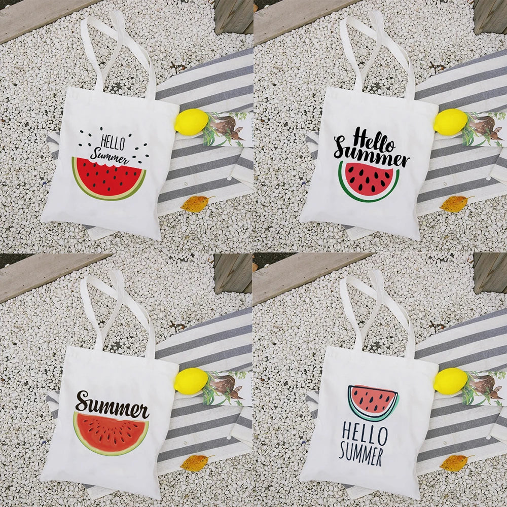 Summer Watermelon Print Canvas Shopper Bag Harajuku 90s Vintage Shoulder Handbag