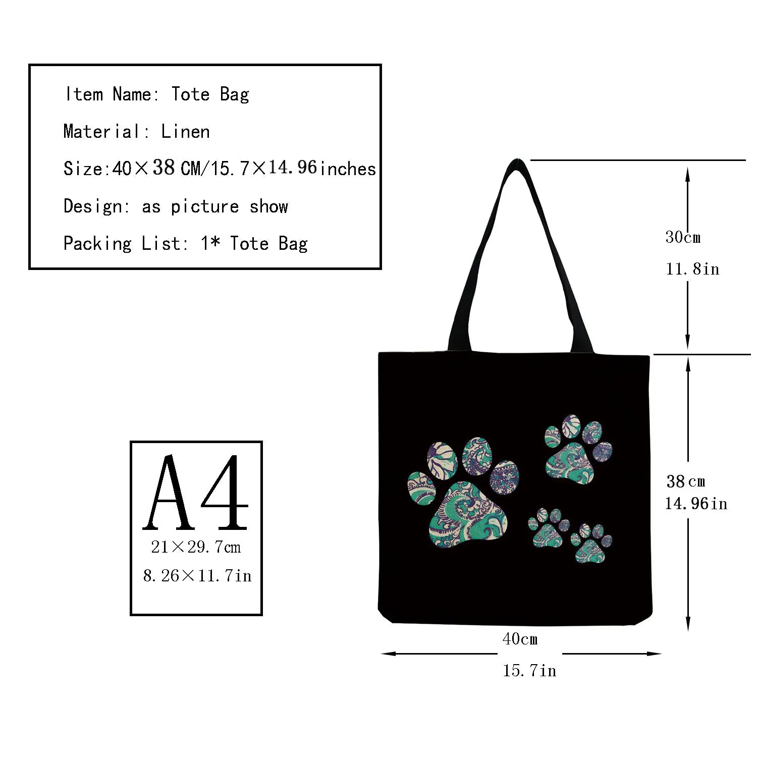 Customizable Cat Paw Print Shopper Bag Eco-Friendly Shoulder Bag