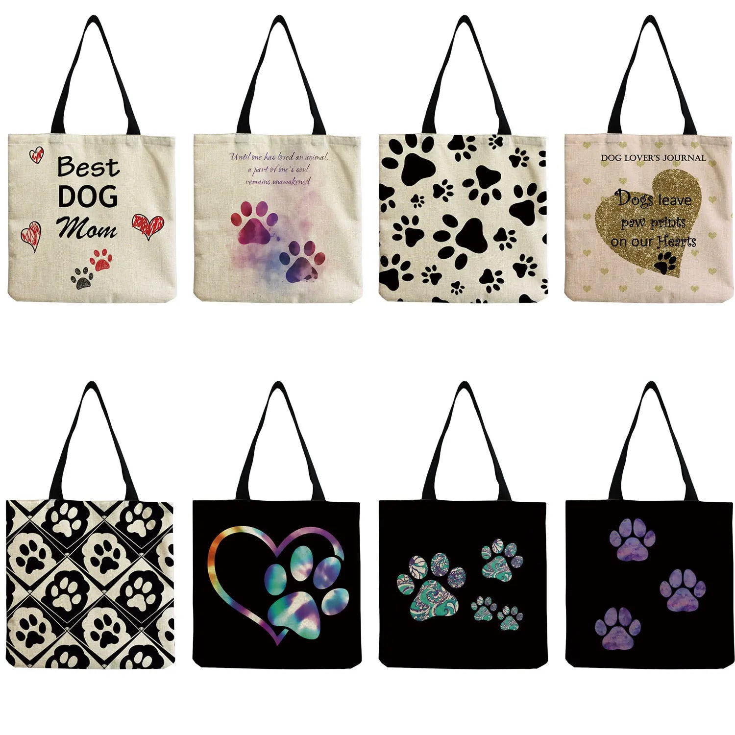 Customizable Cat Paw Print Shopper Bag Eco-Friendly Shoulder Bag