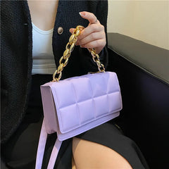 Women High-end PU Chain Small Square Crossbody Checkered Shoulder Lady Side Bag
